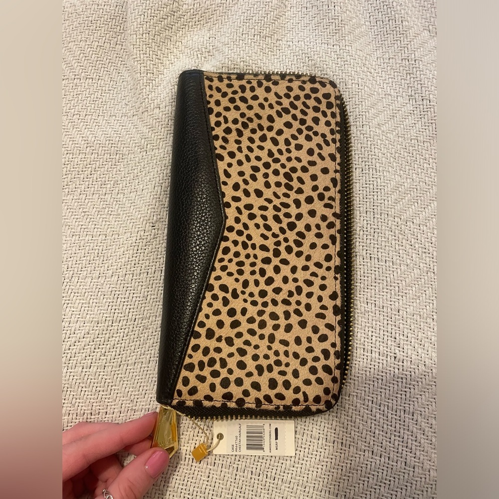 NWT Aimee Kestenberg cheetah calf hair zip around wallet